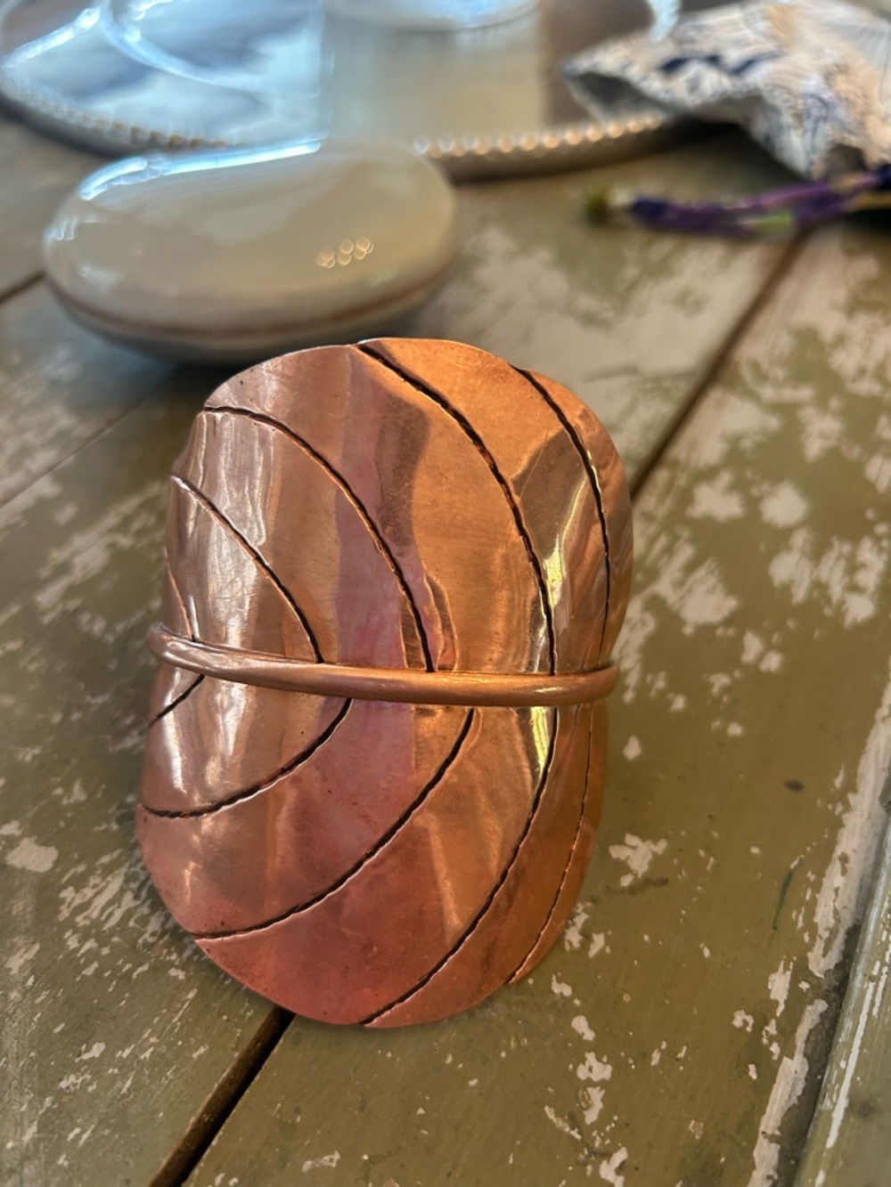 Hand Crafted Copper Leaf Cuff Bracelet